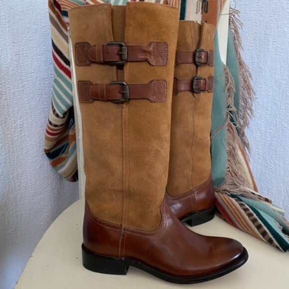 Lucchese Paige Riding Buckle Tan Leather Tall Boots 8.5 B M8500 - Picture 2 of 11